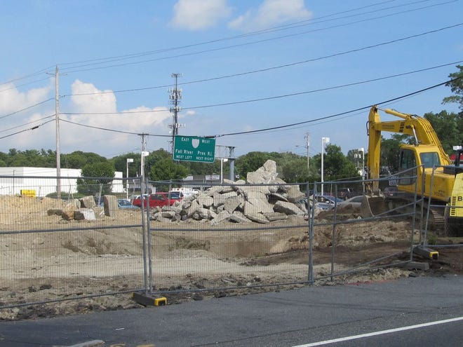 This photo shows site work off routes 6 and 136 in Swansea to construct a Season's Corner Market. During excavation at the site, workers uncovered a gasoline leak.