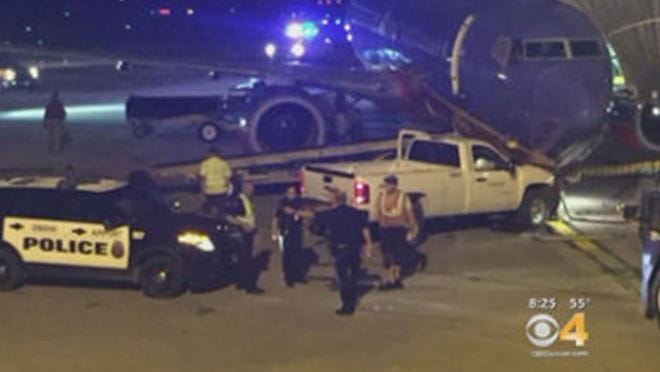 Photo of pickup truck that ran into Southwest Airline plane on Aug. 25