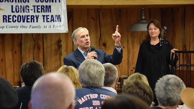 Governor Greg Abbott praises the community for coming together during the wildfire and those who are donating now to help the recovery effort. PHOTO BY FRAN HUNTER FOR AUSTIN COMMUNITY NEWSPAPERS OCT. 27, 2015