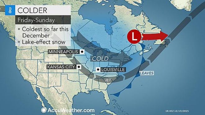 AccuWeather map shows cold front.