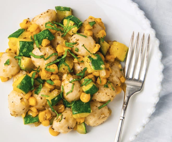 Gnocchi with Fresh Corn and Zucchini Sauce from "Fresh Italian Cooking for the New Generation" by Alexandra Caspero Lenz. Jennifer Blume