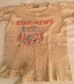 This newspaper was apparently the proud sponsor of the Soap Box Derby in 1950, as this T-shirt attests. Fred Webster wore it when he raced locally in 1950. Betty Bowen of Betty Bís Antiques found it and returned it to the family. CONTRIBUTED PHOTO