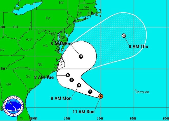 Forecast of Tropical Depression 8 from the National Hurricane Center.