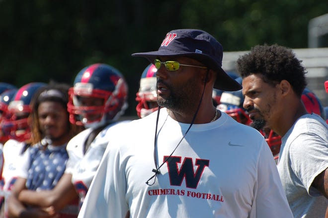 Willingboro coach Stephen Everette watched the proceedings during a preseason scrimmage against Abraham Clark. The Chimeras open the 2016 high school football season Sept. 9.