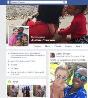 Justine Clawson's Facebook page was changed to memorialize her. Police said her fiance shot her to death on Friday.