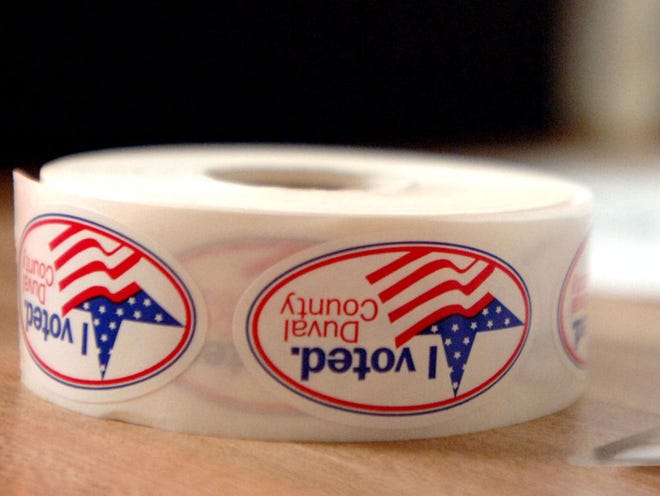 "I voted" stickers are seen in Duval County.