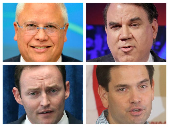 Clockwise from top left: Carlos Beruff, Alan Grayson, Marco Rubio and Patrick Murphy