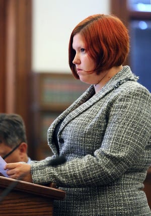 TIMES-REPORTER PAT BURK

Mercedes A. Meyers stands before Tuscarwas County Common Pleas Court Judge Elizabeth Lehigh Thomakos as she enters a guilty plea to charges relating to the August 2015 death of her 3-year-old daugther Kyli Thomas-Meyers.