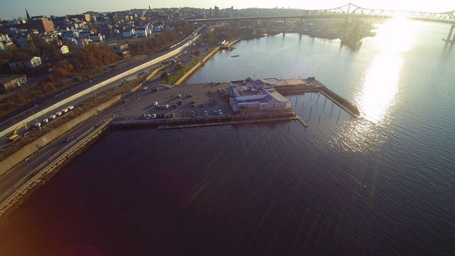 This view shows the waterfront from above the Taunton River in Fall River.