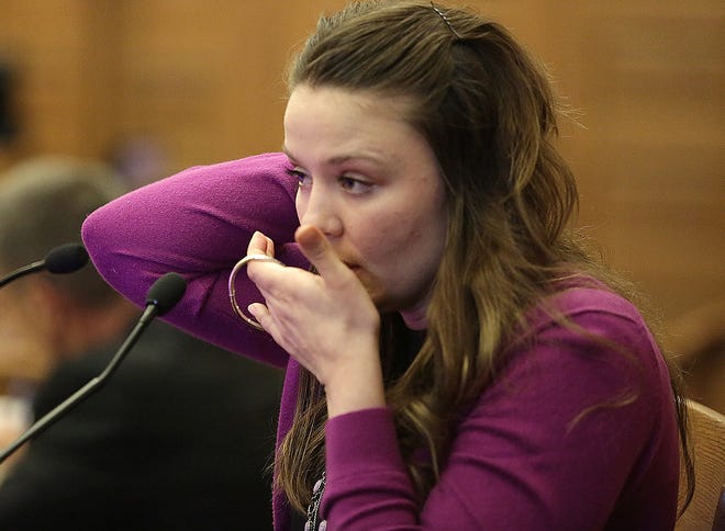 Colleen McKernan deescribes how her husband Rob McKernan put his hands on her to choke her once leading up to New Year's Eve 2014 when she killed him. McKernan was called to the stand Monday to testify for her defense team. (IndeOnline.com / Kevin Whitlock)