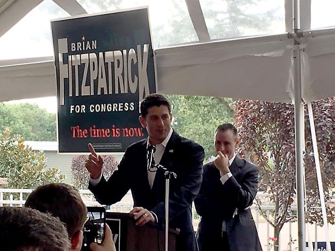 Speaker of the House Paul Ryan spoke at a campaign event for Republican 8th District Congressional candidate Brian Fitzpatrick in Upper Makefield on Wednesday, Aug. 31, 2016.