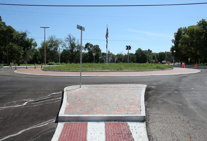 The new roundabout at 12th Street NE, Maple Ave NE and The O'Jays Parkway NE in Canton. (CantonRep.com/Scott Heckel)