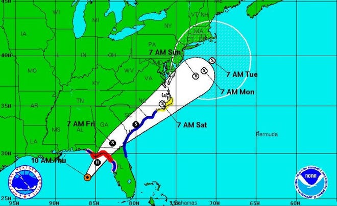 This image showing the probable track of Hermine was tweeted around 10:30 a.m. by the National Weather Service.