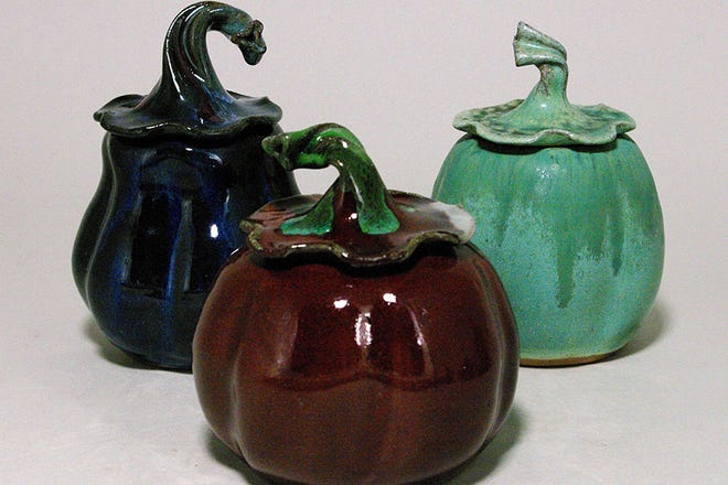 A selection of pumpkins, gourds and jack-o-lanterns — all pottery — will be available.