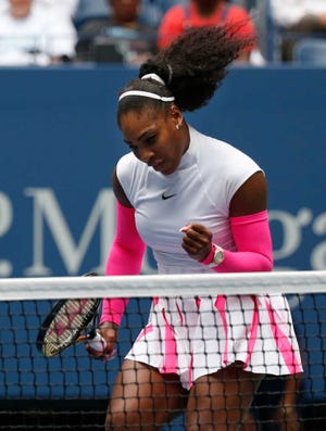Serena Williams reacts after a shot against Johanna Larsson during the third round of the U.S. Open on Saturday in New York.