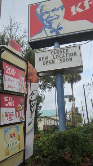 This is the sign for the former KFC restaurant at 1079 Mason Ave. in Daytona Beach that recently closed its doors. It is being replaced with a new and larger KFC, set to be built on the former Tire Kingdom property a half-mile to the east at the northeast corner of North Nova Road and Mason Avenue. NEWS-JOURNAL/BOB KOSLOW