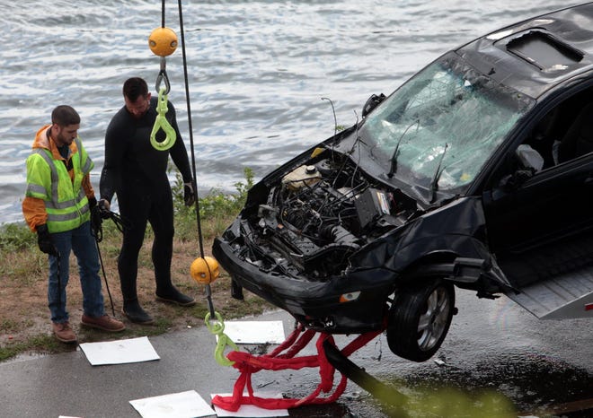 BUZZARDS BAY -- A motor vehicle was heavily damaged after a male driver plunged into the Cape Cod Canal today.