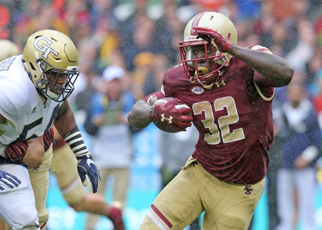 Boston College running back Jon Hilliman, who missed most of last year after breaking a bone in his foot, gained 102 yards last Saturday in the Eagles' 17-14 loss to Georgia Tech in Dublin, Ireland, including a 73-yard touchdown run in the third quarter.