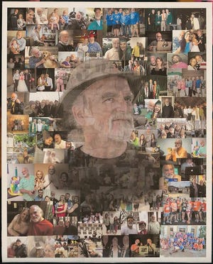 A collage of beloved Mosley High School teacher Ray Wishart is displayed at his memorial service last month. Family and friends are planning a celebratory ride to honor Wishart's memory and the pastime he loved.