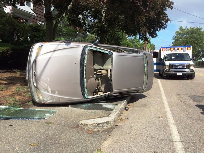 A woman was injured in a rollover crash, near Spring Street and Green Street Extension, in Brockton, Wednesday, Sept. 7, 2016.