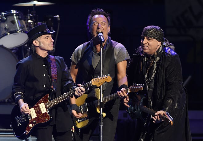 (File) In this March 15, 2016 file photo, Bruce Springsteen performs with Nils Lofgren (left) and Steven Van Zandt of the E Street Band during their concert at the Los Angeles Sports Arena in Los Angeles. Bruce Springsteen and the E Street Band just don't want to leave the stage. The concert Wednesday, Sept. 7, 2016, at Citizens Bank Park in Philadelphia lasted nearly four hours, four minutes, breaking the previous record for the group's longest U.S. show set last week.