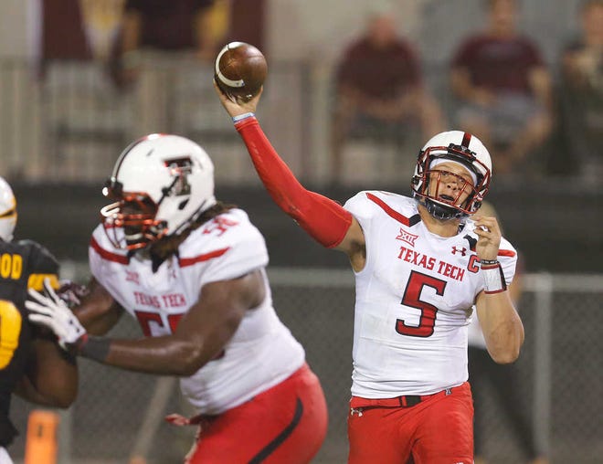Texas Tech's quarterback Patrick Mahomes II throws a pass during the Red Raiders' loss to Arizona State on Saturday in Tempe, Arizona.