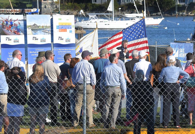 Sail Newport Executive Director Brad Read speaks during groundbreaking ceremony for the new Mid-Park Marine Education and Recreation Center Monday at Fort Adams State Park in Newport
