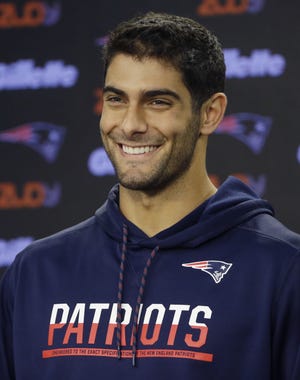 Though he's only started one game for the Patriots, quarterback Jimmy Garoppolo sounded a lot like veteran Tom Brady on Wednesday when he said he didn't want to look back at last Sunday night's win over the Cardinals and instead steered the focus toward this week's game with the Dolphins.