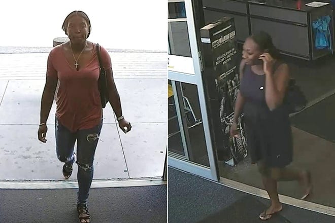 The Ocala Police Department released these surveillance images showing two women officers wish to identify in connection with stolen credit cards.