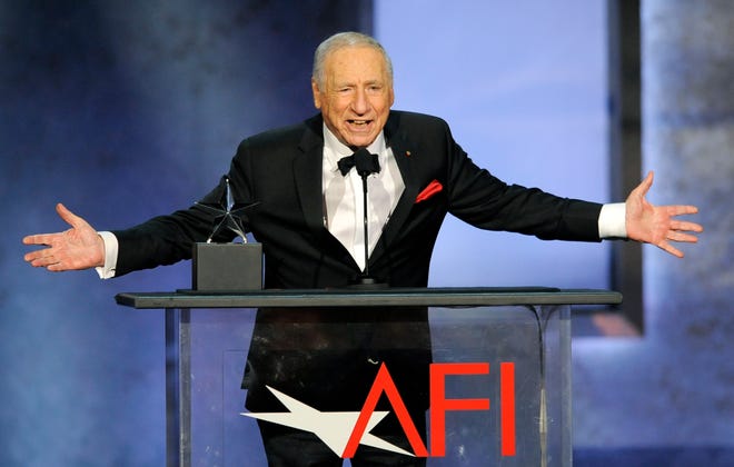 FILE - In this June 6, 2013 file photo, Mel Brooks addresses the audience during the American Film Institute's 41st Lifetime Achievement Award Gala at the Dolby Theatre in Los Angeles. President Barack Obama plans to honor actors Mel Brooks and Morgan Freeman with the 2015 National Medal of Arts. (Photo by Chris Pizzello/Invision/AP, File)
