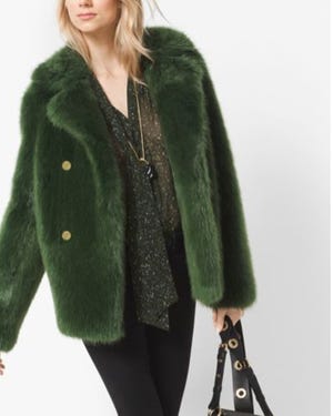 Evergreen is one color that is growing on fashion designers this fall. Faux fur jacket from Michael Kors. (www.michaelkors.com)
