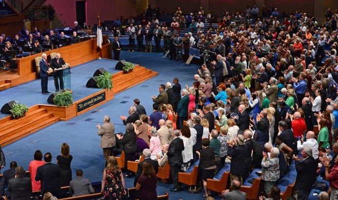 Republican Vice Presidential candidate Governor Mike Pence and his wife Karen visited First Baptist Church in Jacksonville, Fl. for worship and a Q&A with pastor Mac Brunson on Sunday Sept. 18, 2016.