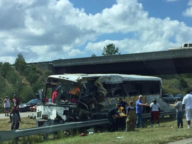 Westbound lanes were closed Saturday afternoon on U.S. 74 near Rockingham where a heavily damaged bus ran off the road and into the median.