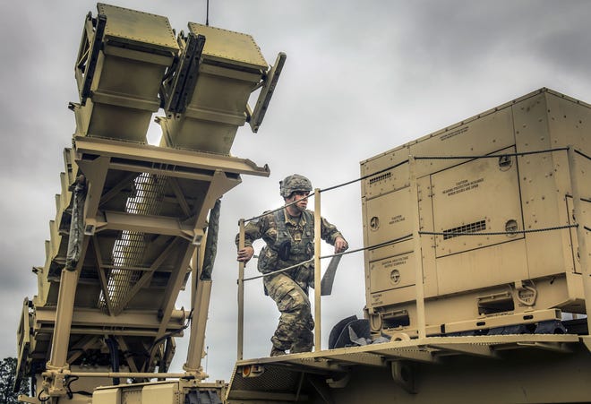 Soldiers with the 108th Air Defense Artillery Brigade conduct a mission readiness exercise Tuesday on Fort Bragg.