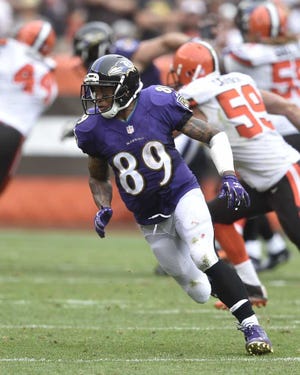 Baltimore Ravens wide receiver Steve Smith (89) runs on a play in the second half of an NFL football game against the Cleveland Browns, Sunday, Sept. 18, 2016, in Cleveland. (AP Photo/David Richard)
