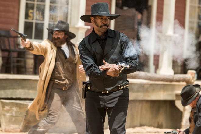 Denzel Washington appears in a scene from "The Magnificent Seven." (Sam Emerson/Sony Pictures via AP)