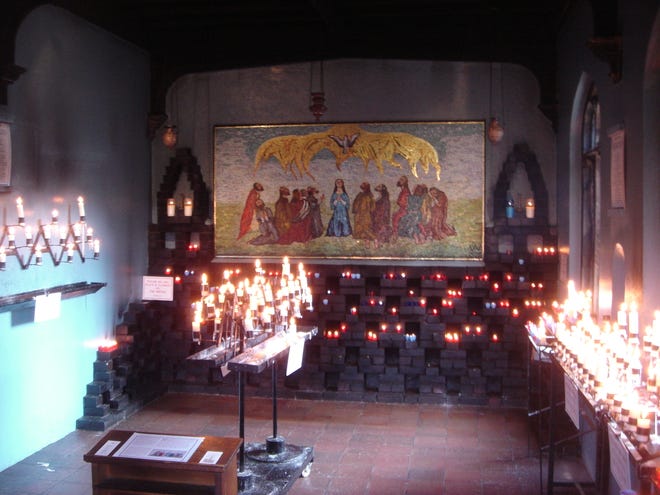 United Kingdom church leaders recently came to together to show their support and commitment to the 'Thy Kingdom Come' prayer initiative to bring more people to faith to help celebrate Pentecost 2017. Pictured is a mosaic depicting the event of Pentecost at the Chapel of the Holy Spirit in Walsingham, Norfolk, England. (Photo by Thorvaldsson (Own work) [CC BY-SA 3.0 (http://creativecommons.org/licenses/by-sa/3.0)], via Wikimedia Commons)