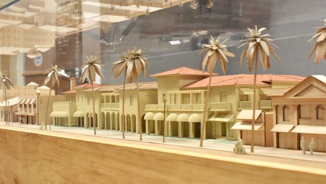 A model of the proposed Testa’s project shows how it would fit into Royal Poinciana Way.