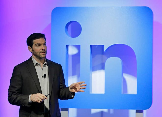 Eric Risberg/Associated Press LinkedIn CEO Jeff Weiner speaks at his company's headquarters, Thursday in San Francisco. LinkedIn is striving to be more than just a tool for job-hunting.