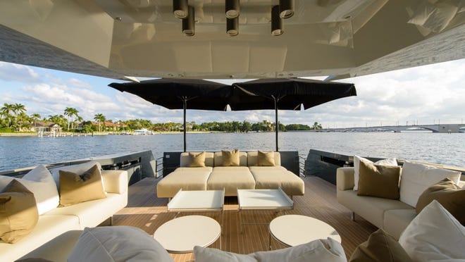 The aft on the Arcadia is a “long-cockpit,” with spaces for relaxing, lounging, and dining al fresco. Photo by Charlie Clark