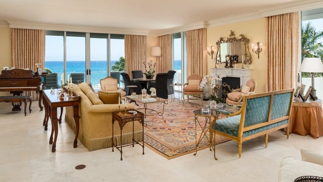 On the southeast corner of the Kirkland House, windows in the living room of No. 4D at 101 Worth Ave. offer wide views of the Atlantic. Photo by Andy Frame, courtesy of Linda A. Gary Real Estate