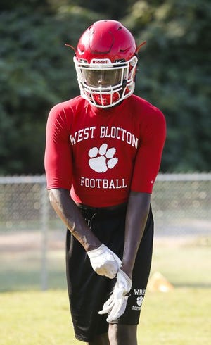 Trey Underwood works during practice for West Blocton High Tuesday morning, August 2, 2016.