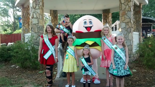 The winners of the Miss Lotta Burger Festival Pageant in Cherryville were, from left, Teen Miss Amie Armstrong, Baby Miss Bella Anderson, Tiny Miss Emma Grace Huskins, Miniature Miss Pyper Whitworth, Young Miss Jensyn Gunnon, 

and Little Miss Adrianna Hayes.