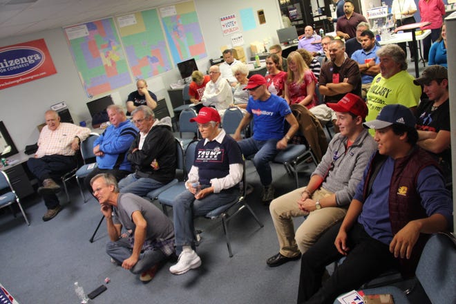 The Ottawa County Repblicans hosted a watching party for the first presidential debate on Monday night, Sept. 26. With seven weeks until the general election on Tuesday, Nov. 8, local political groups are organizing their get-out-the-vote efforts. Caleb Whitmer/Sentinel staff
