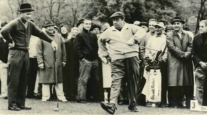 Arnold Palmer and Jackie Gleason playing golf at Shawnee Inn. (Photo provided)