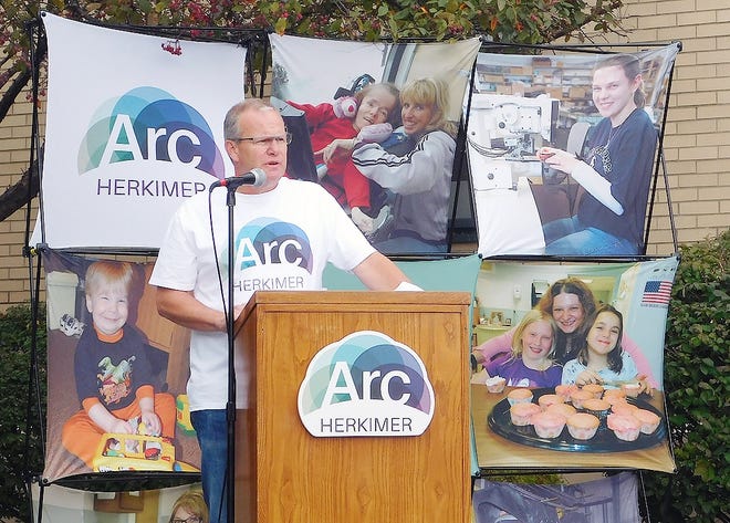 Kevin Crosley, president and chief executive officer of Arc Herkimer, speaks during the unveiling of the agency’s new name and logo as part of its overall rebranding efforts. The event included a picnic for over 200 people and a performance by the band Flame. TIMES TELEGRAM PHOTO/STEPHANIE SORRELL-WHITE