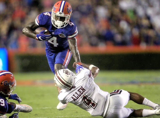 Florida wide receiver Brandon Powell (4) will not be suspended for the first half Saturday at Vanderbilt after getting ejected last weekend at Tennessee.

 (Matt Stamey/The Gainesville Sun)