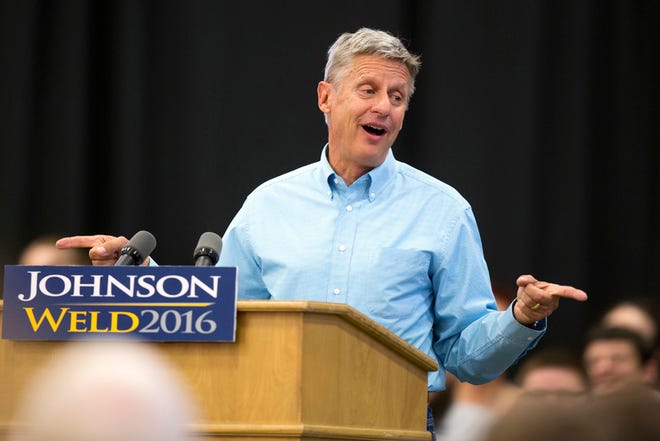 FILE - In this Sept. 3, 2016 file photo, Libertarian presidential candidate Gary Johnson speaks during a campaign rally in Des Moines, Iowa. Johnson had another self-described "Aleppo moment" on Wednesday, Sept. 28, 2016, after he couldn't come up with a name when asked by MSNBC host Chris Matthews who his favorite foreign leader is. (AP Photo/Scott Morgan, File)