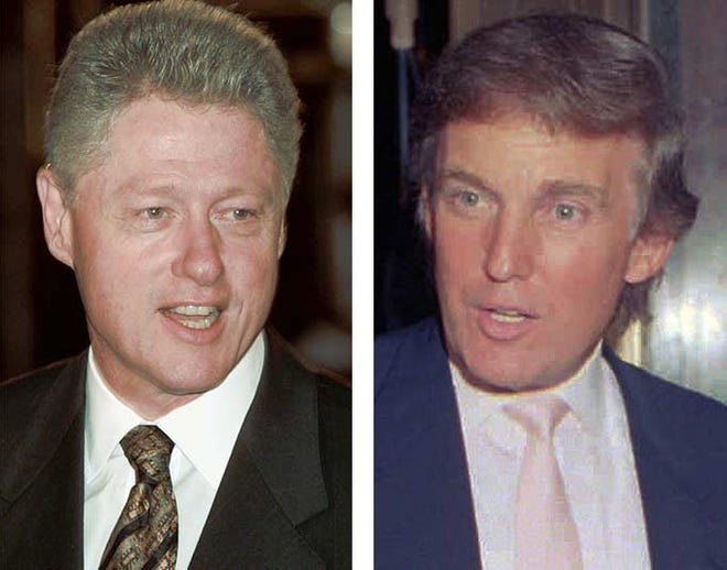 In the 1990s, both then President Bill Clinton, left, and current presidential candidate Donald Trump made headlines concerning their sexual exploits.