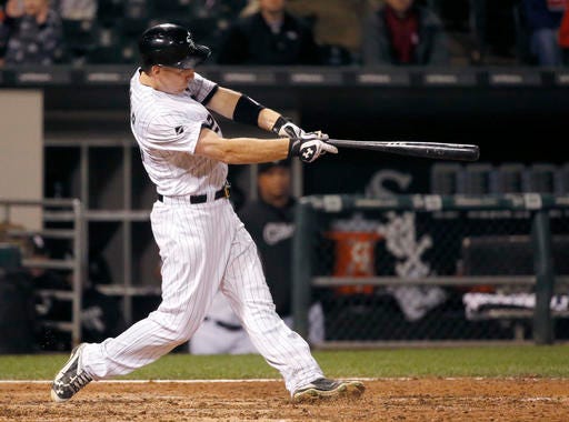 Chicago White Sox's Todd Frazier hits a home run off Tampa Bay Rays relief pitcher Eddie Gamboa during the seventh inning of a baseball game Wednesday, Sept. 28, 2016, in Chicago. (AP Photo/Charles Rex Arbogast)